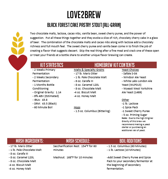 Black Forest Cake Pastry Stout All Grain 5 Gallon