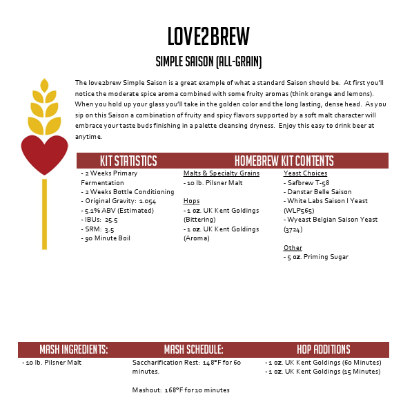 Simple Saison All Grain 5 Gallon