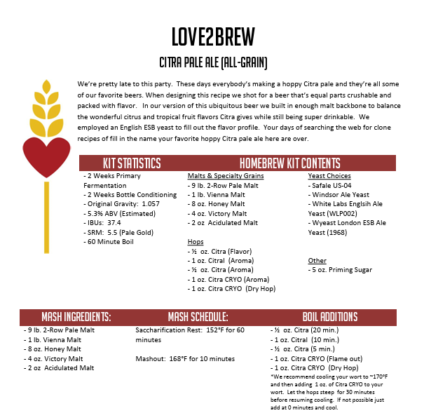 Citra Pale Ale All Grain 5 Gallon