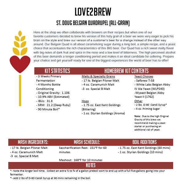 St Doug Belgian Quad All Grain 5 Gallon
