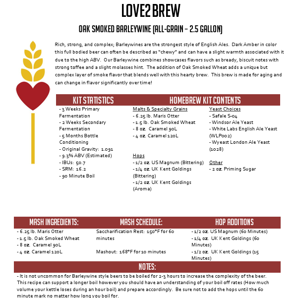 Oak Smoked Barleywine All Grain 2.5 Gallon