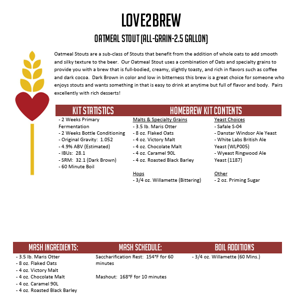 Oatmeal Stout All Grain 2.5 Gallon