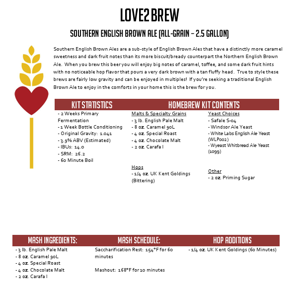 Southern English Brown Ale All Grain 2.5 Gallon