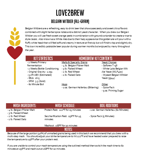 Belgian Witbier All Grain 5 Gallon