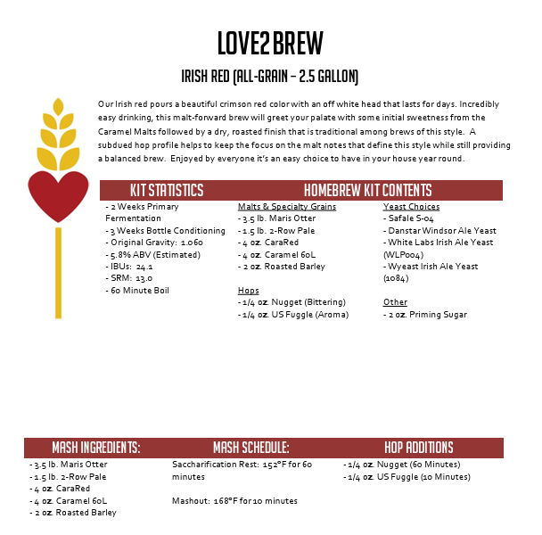 Irish Red Ale All Grain 2.5 Gallon