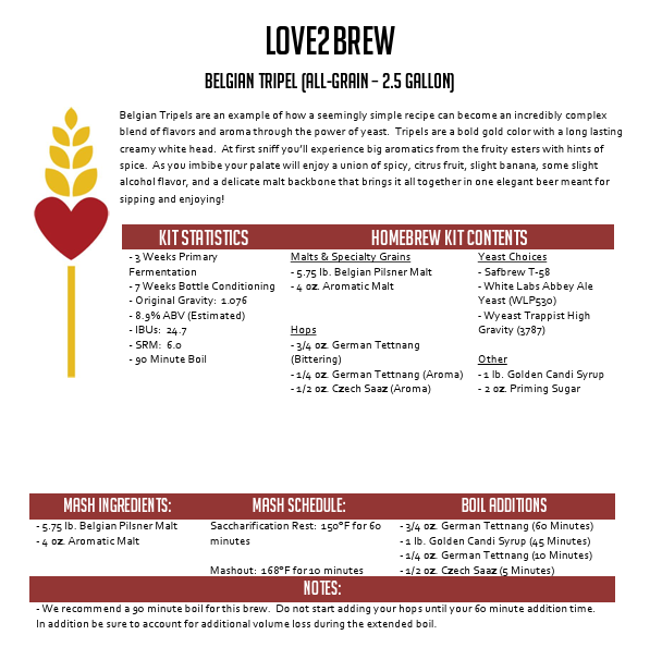 Belgian Tripel All Grain 2.5 Gallon