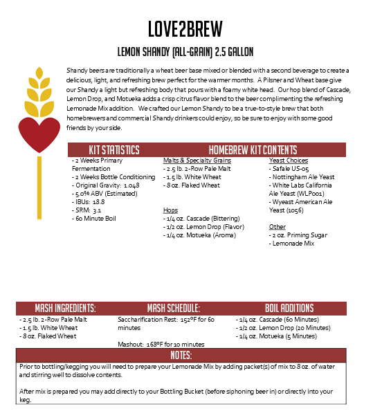 Lemon Shandy All Grain 2.5 Gallon