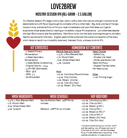 Mositra Session IPA All Grain 2.5 Gallon