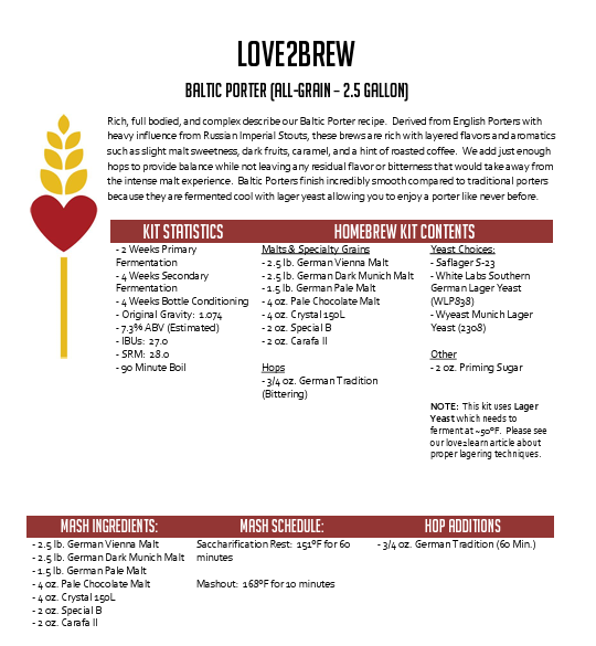 Baltic Porter All Grain 2.5 Gallon