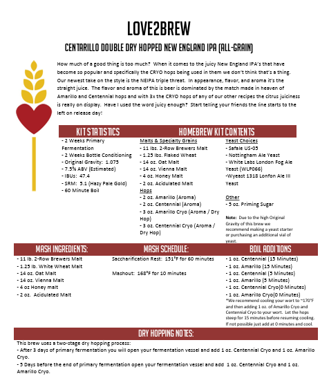 Centarillo New England IPA All Grain 5 Gallon