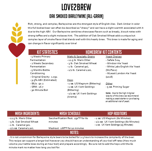 Oak Smoked Barleywine All Grain 5 Gallon