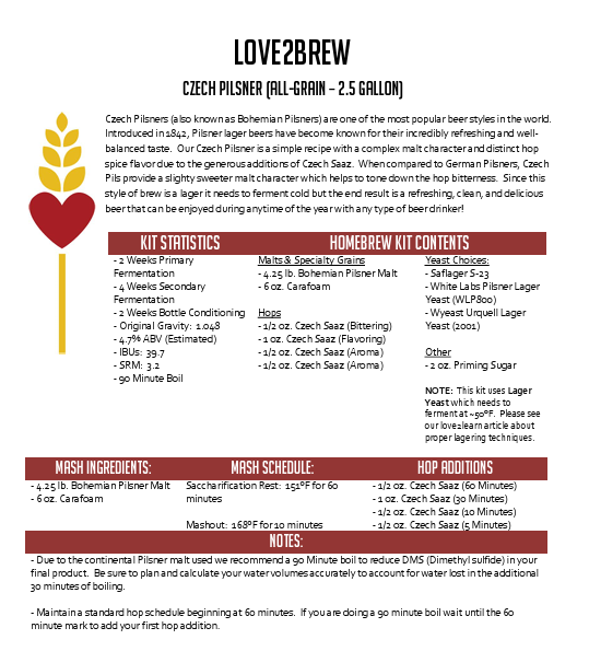 Czech Pilsner All Grain 2.5 Gallon