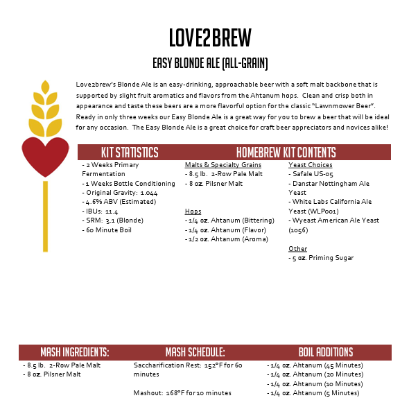 Easy Blonde Ale All Grain 5 Gallon