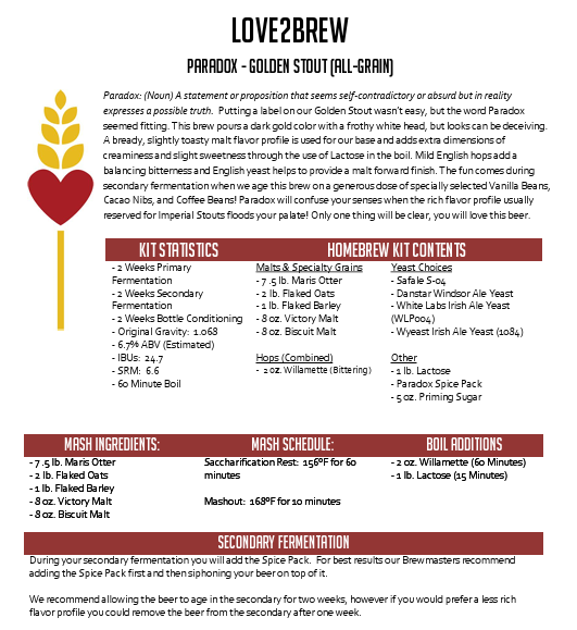 Paradox Golden Stout All Grain 5 Gallon